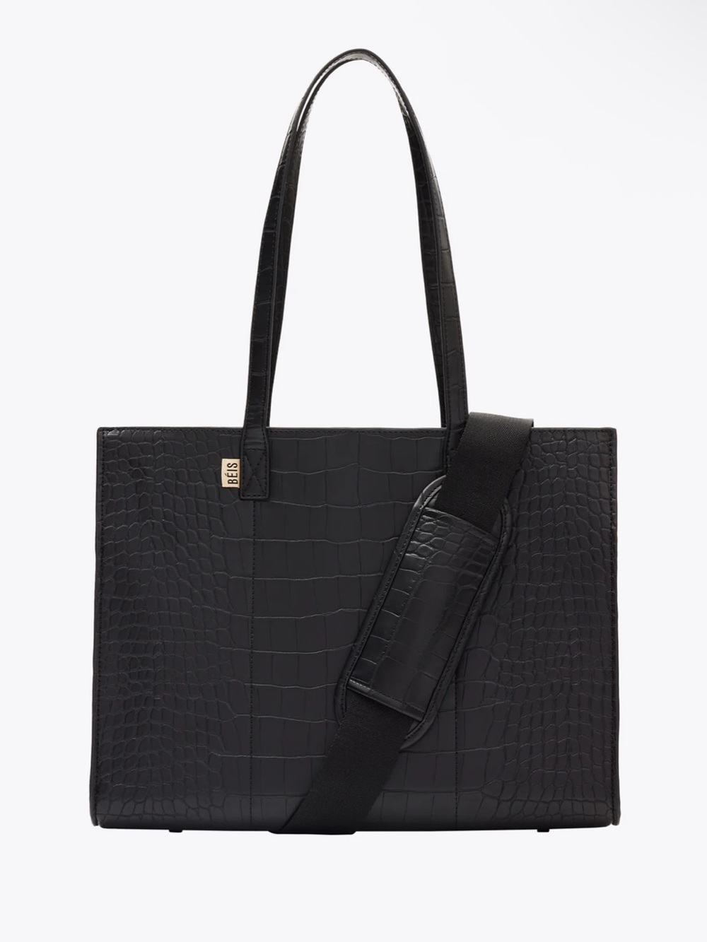 NEW- Beis The Work Tote in Black Croc